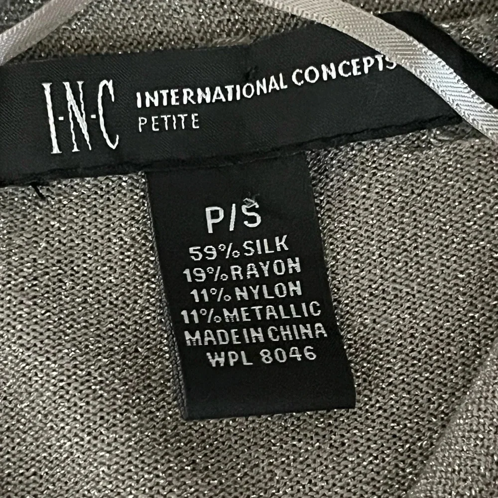 INC International Concepts Women Gray Open Silk  Cardigan Sweater Size S modest